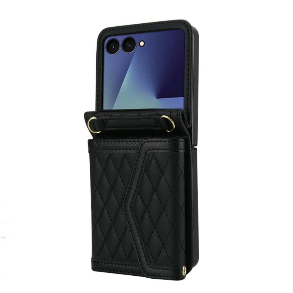 Hoesje Voor Samsung Galaxy Z Flip 7 Gevoerde Kaarthouder En Schouderband