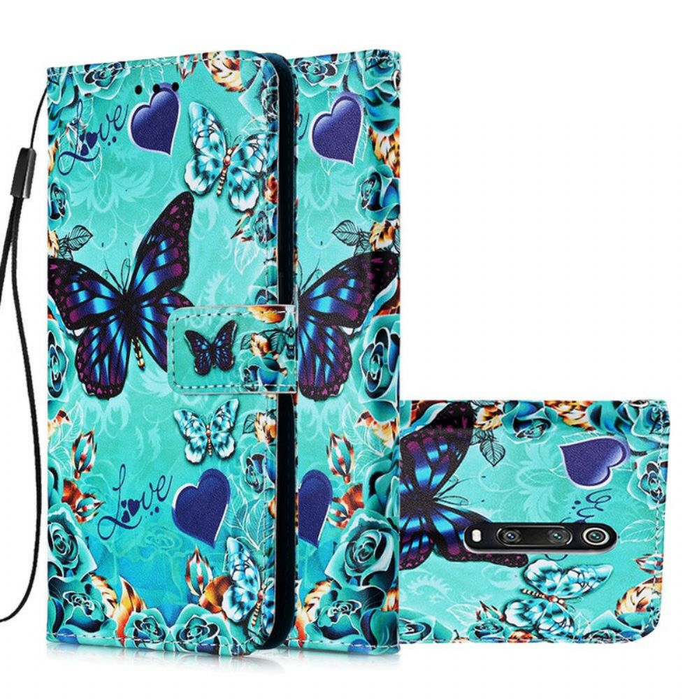 Folio-hoesje voor Xiaomi Mi 9T / Mi 9T Pro Met Ketting Liefde Vlinders Strappy