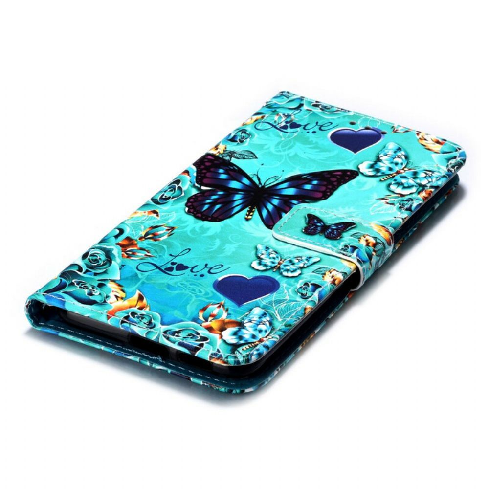 Folio-hoesje voor Xiaomi Mi 9T / Mi 9T Pro Met Ketting Liefde Vlinders Strappy