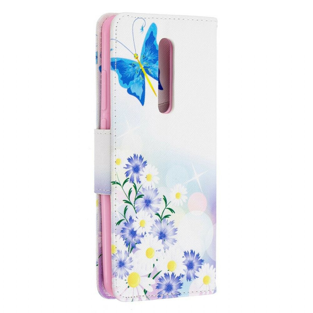 Leren Hoesje voor Xiaomi Mi 9T / Mi 9T Pro Geschilderde Vlinders En Bloemen