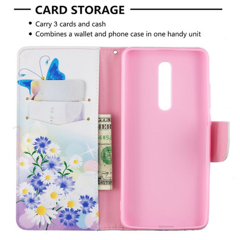 Leren Hoesje voor Xiaomi Mi 9T / Mi 9T Pro Geschilderde Vlinders En Bloemen