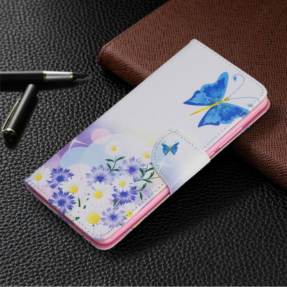 Leren Hoesje voor Xiaomi Mi 9T / Mi 9T Pro Geschilderde Vlinders En Bloemen