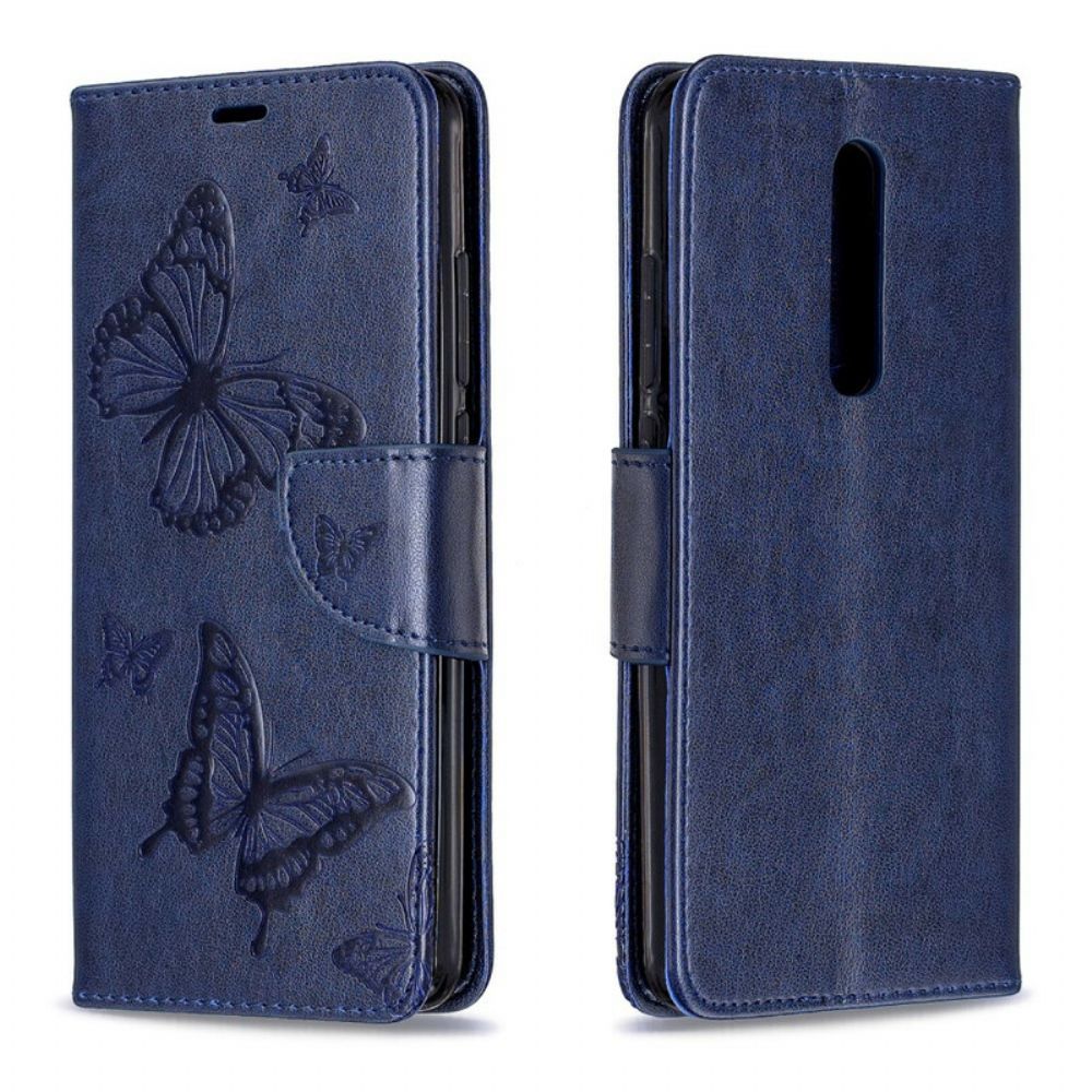 Leren Hoesje voor Xiaomi Mi 9T / Mi 9T Pro Met Ketting Bandje Met Vlinderprint