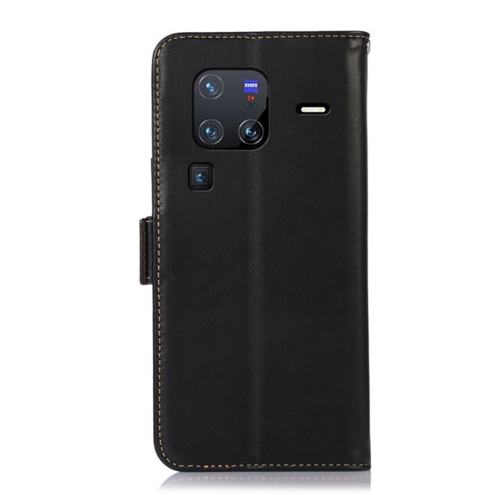 Folio-hoesje voor Vivo X80 Pro Bescherming Hoesje Echte Lederen Rfid-bescherming