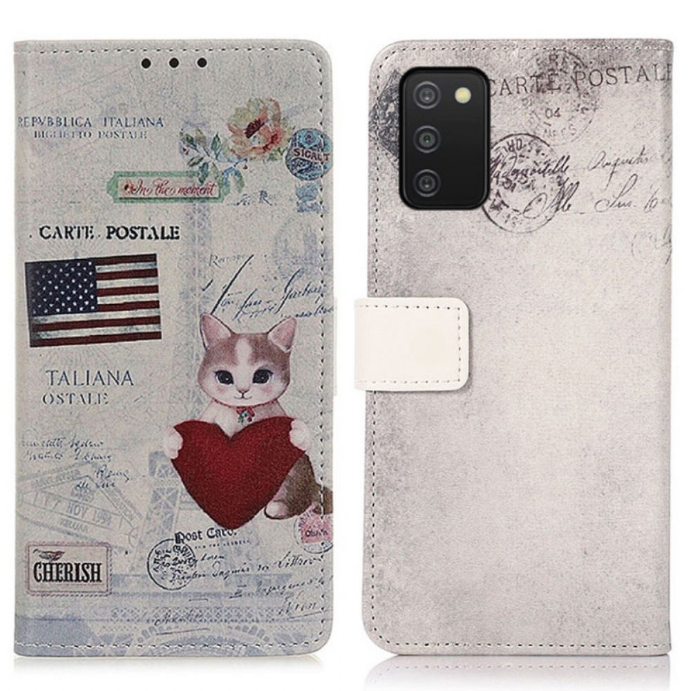 Flip Case voor Samsung Galaxy A03s Reizende Kat