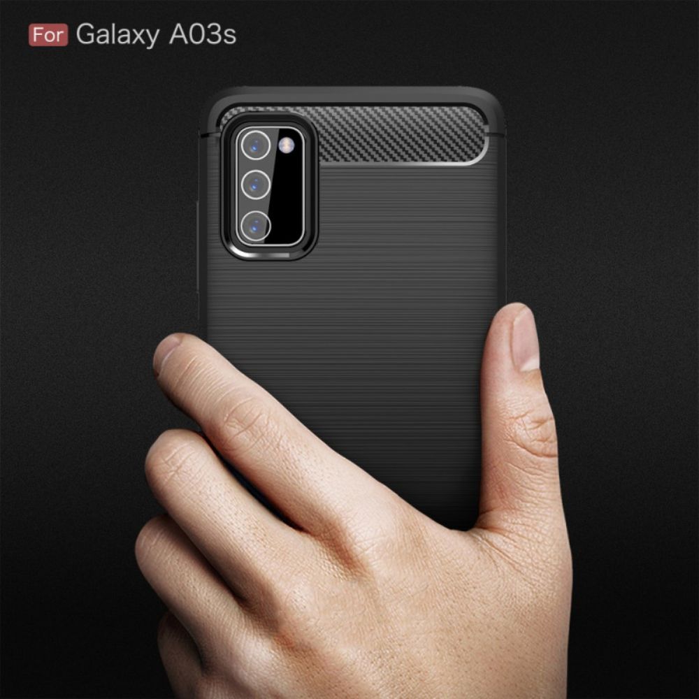 Hoesje voor Samsung Galaxy A03s Geborstelde Koolstofvezel