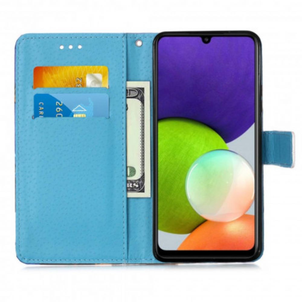 Folio-hoesje voor Samsung Galaxy A22 4G Met Ketting Eiffeltoren Vlinders Met Riem
