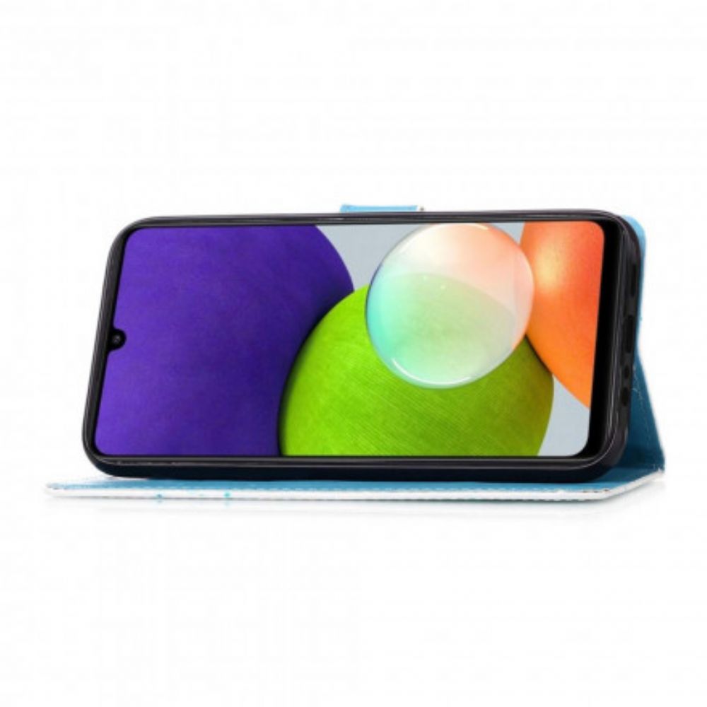 Folio-hoesje voor Samsung Galaxy A22 4G Met Ketting Eiffeltoren Vlinders Met Riem