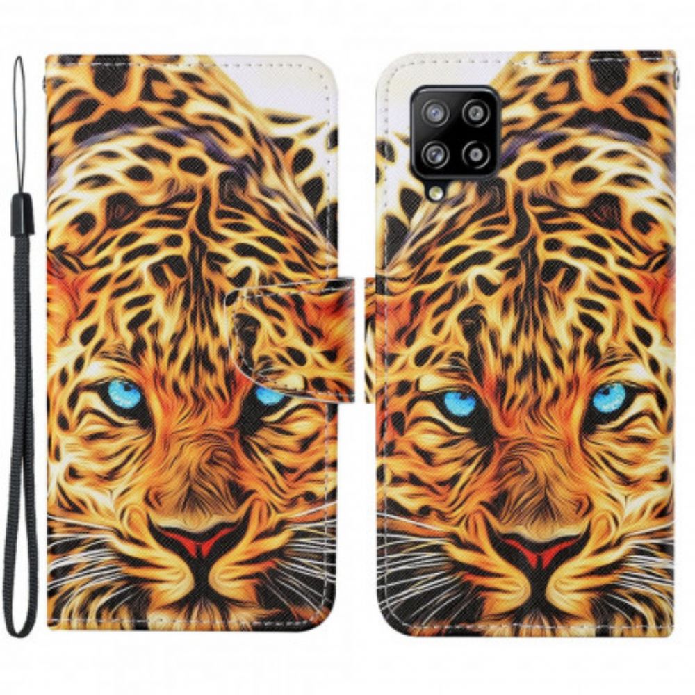 Leren Hoesje voor Samsung Galaxy A22 4G Tijger Met Koord