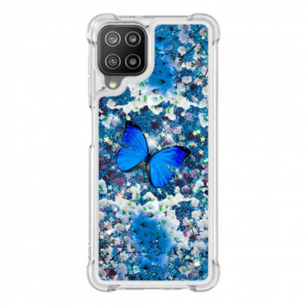 Telefoonhoesje voor Samsung Galaxy A22 4G Blauwe Glittervlinders