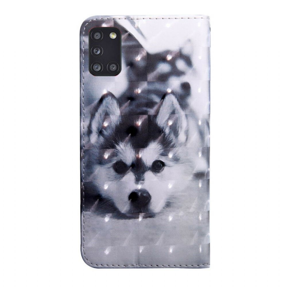 Leren Hoesje voor Samsung Galaxy A31 Zwart-witte Hond