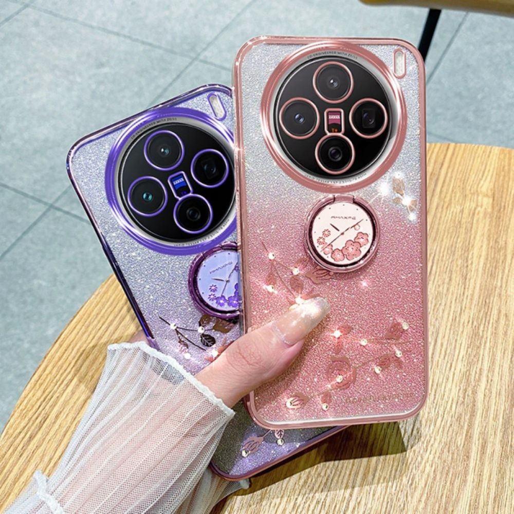 Cover Hoesje Vivo X200 Telefoonhoesje Glitter Bloemenstandaard