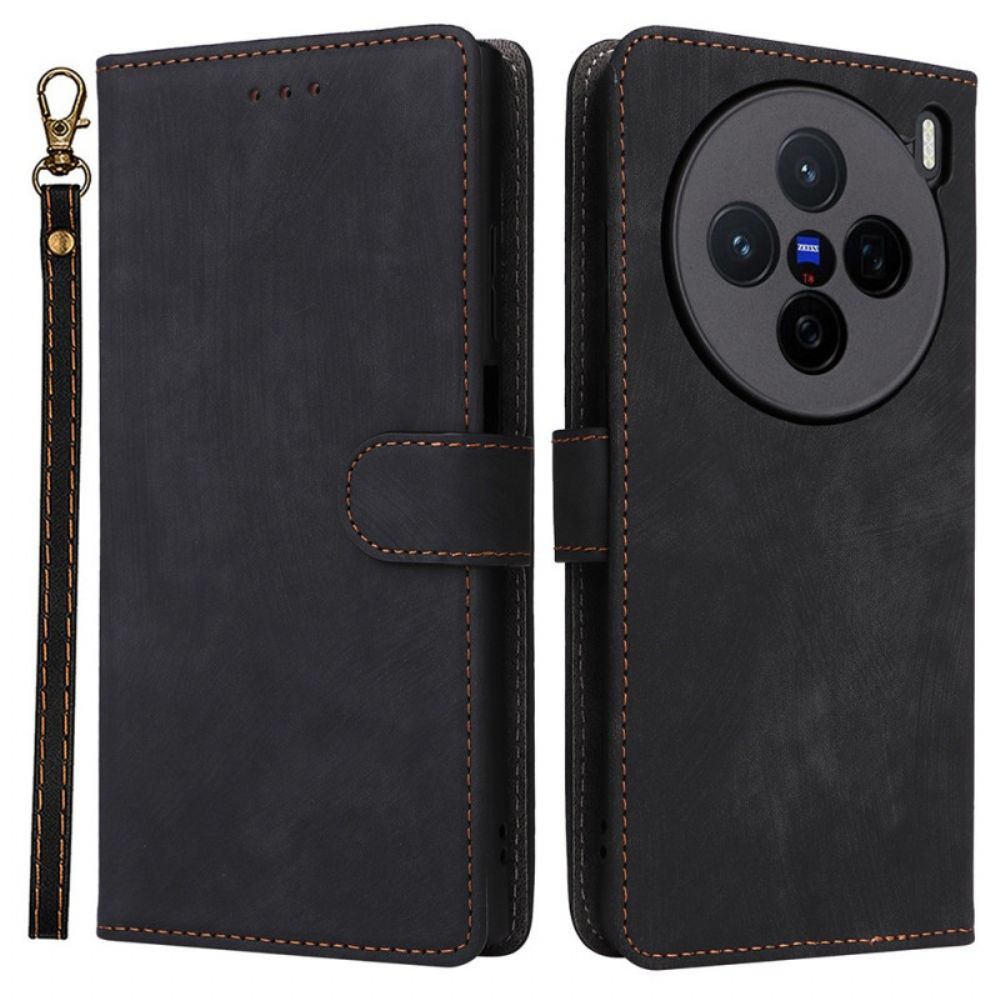 Folio-hoesje Vivo X200 Telefoonhoesje Suède-effect Met Bandje