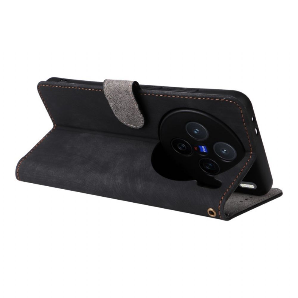 Folio-hoesje Vivo X200 Telefoonhoesje Suède-effect Met Bandje