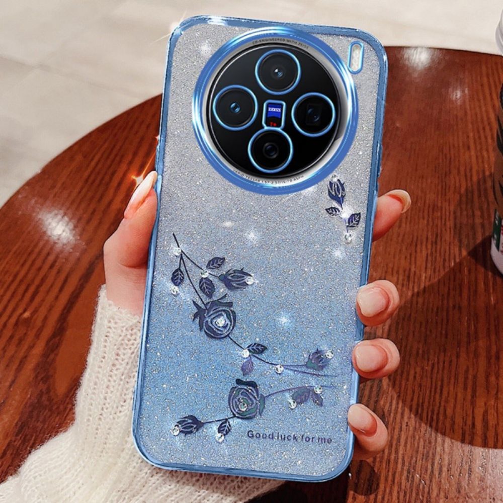 Hoesje Vivo X200 Hoesje Met Bloemen En Strass-steentjes Bescherming Hoesje