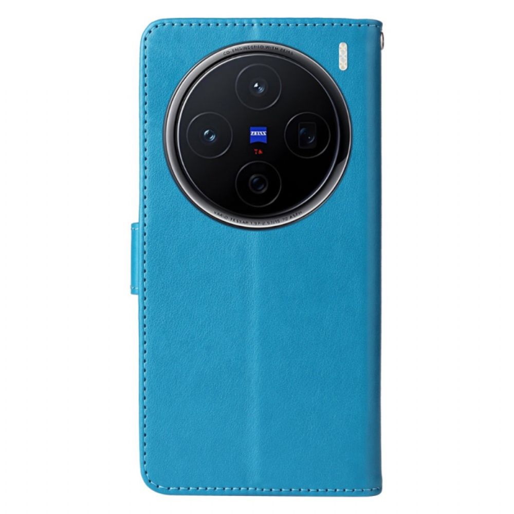 Leren Hoesje Vivo X200 Bloemen- En Vlinderpatroon