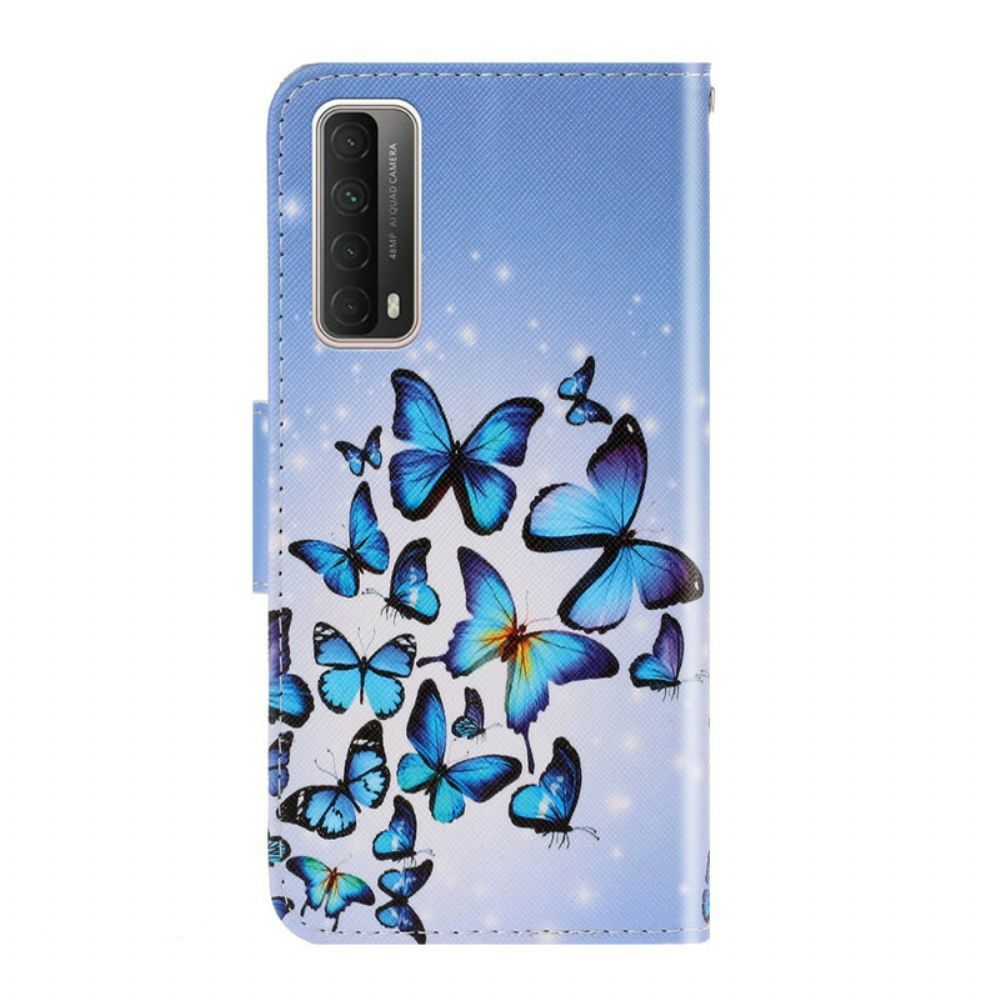 Folio-hoesje voor Huawei P Smart 2021 Met Ketting Vliegende Vlinders In Riem