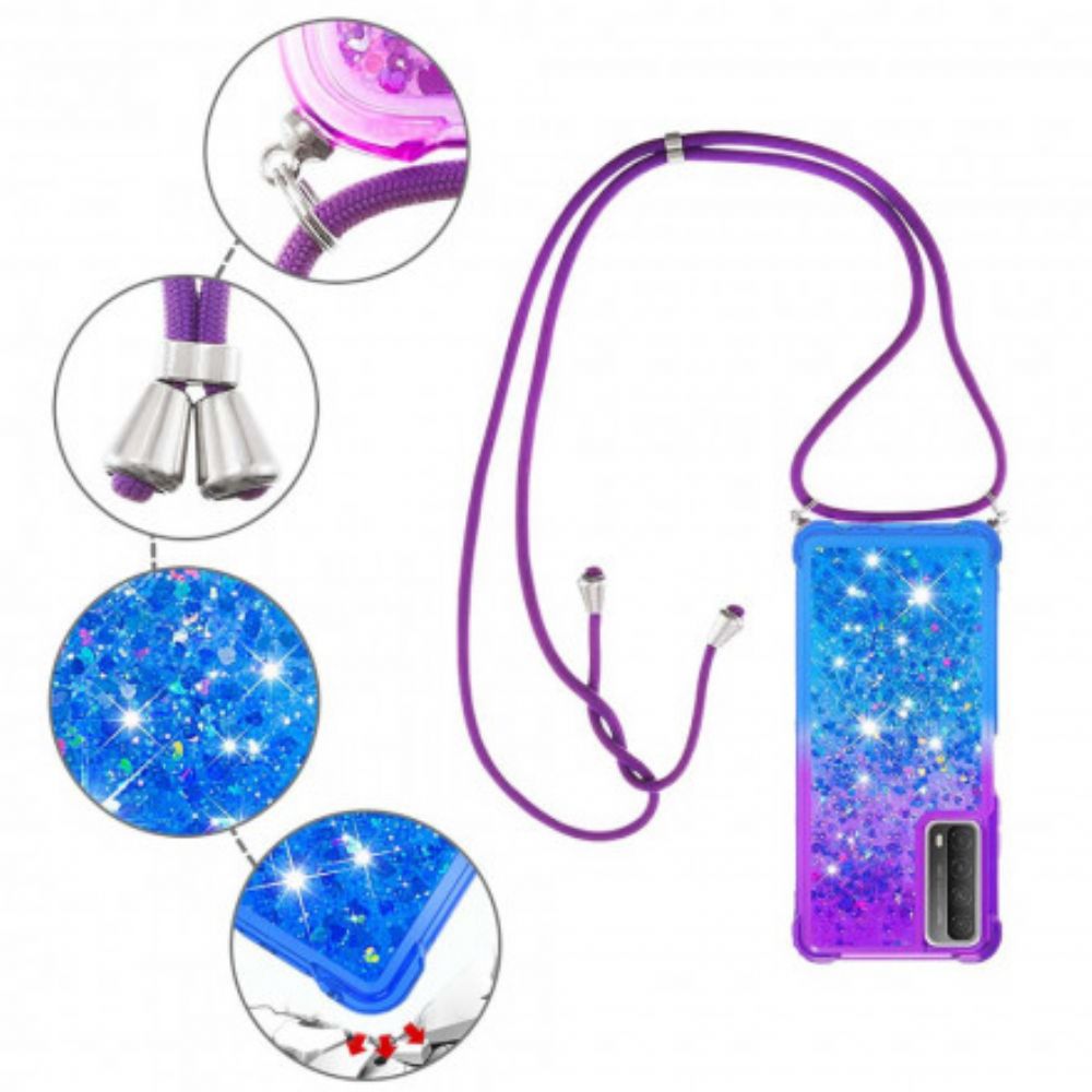 Hoesje voor Huawei P Smart 2021 Siliconen Glitter En Koord