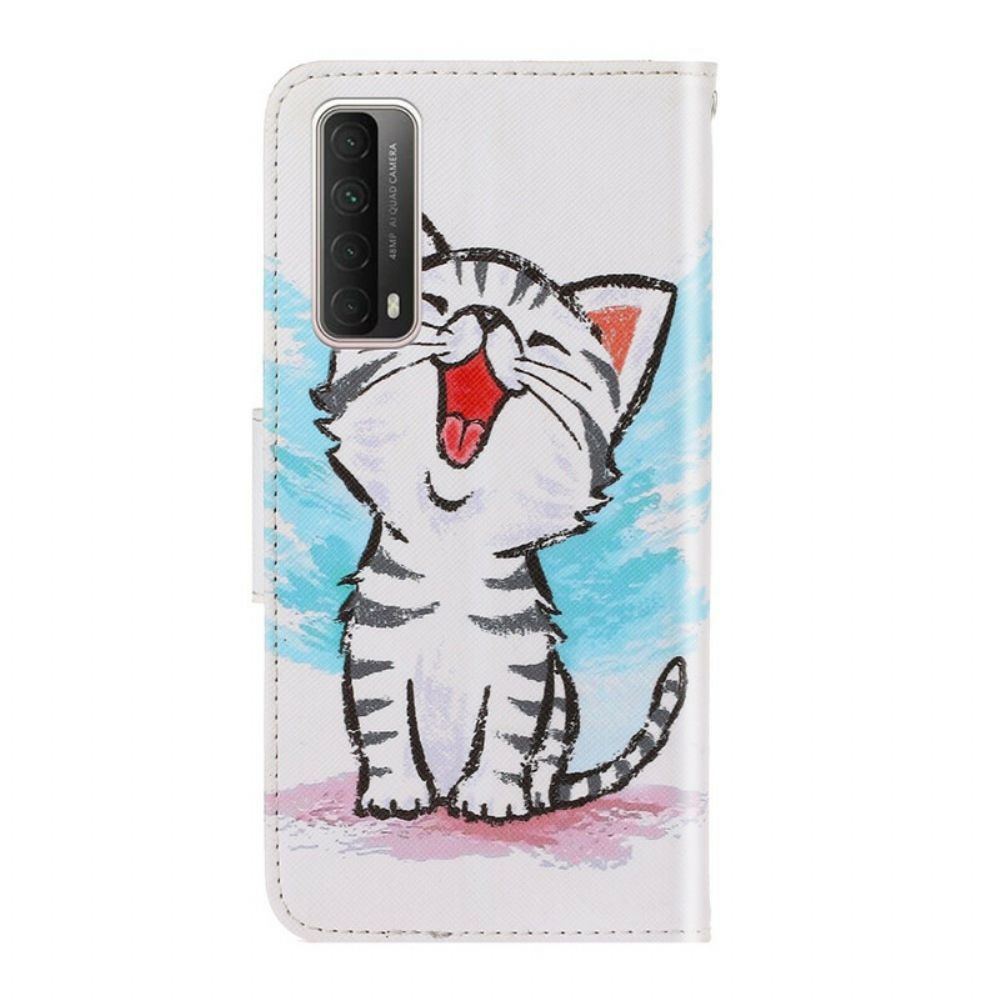 Leren Hoesje voor Huawei P Smart 2021 Met Ketting Band Kleur Kitten