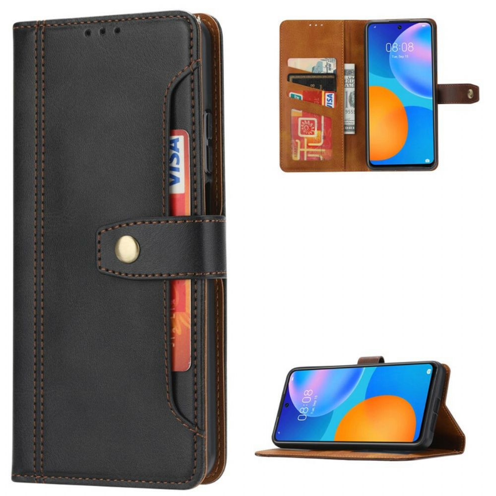 Leren Hoesje voor Huawei P Smart 2021 Voorste Kaarthouder Met Riem