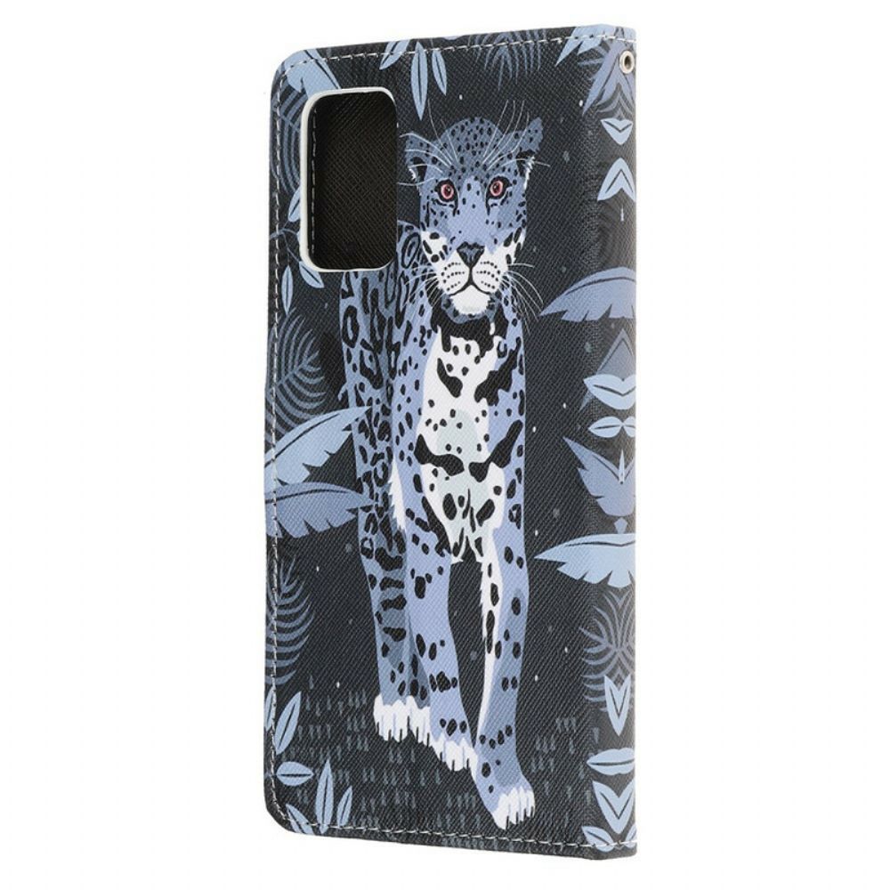 Flip Case voor Samsung Galaxy Note 20 Met Ketting Thong Luipaard