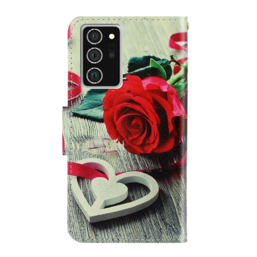 Folio-hoesje voor Samsung Galaxy Note 20 Met Ketting Romantische Roos Met Bandjes