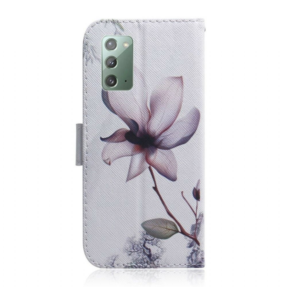 Folio-hoesje voor Samsung Galaxy Note 20 Oude Roze Bloem