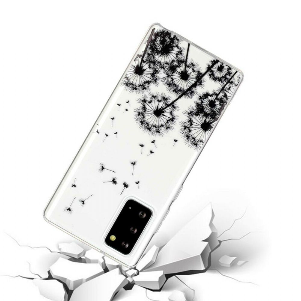 Hoesje voor Samsung Galaxy Note 20 Transparante Zwarte Paardebloemen