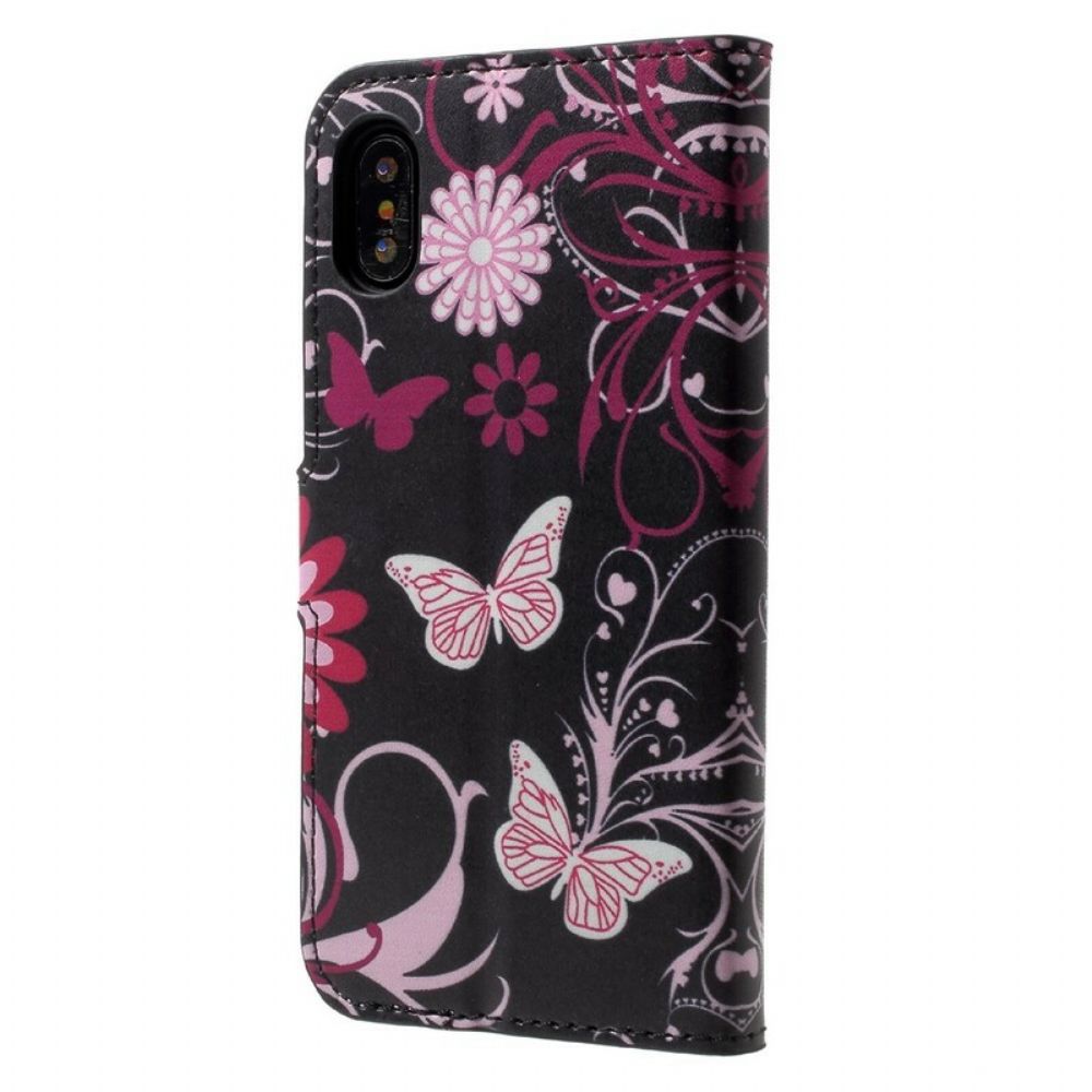 Flip Case voor iPhone X / XS Vlinders En Bloemen