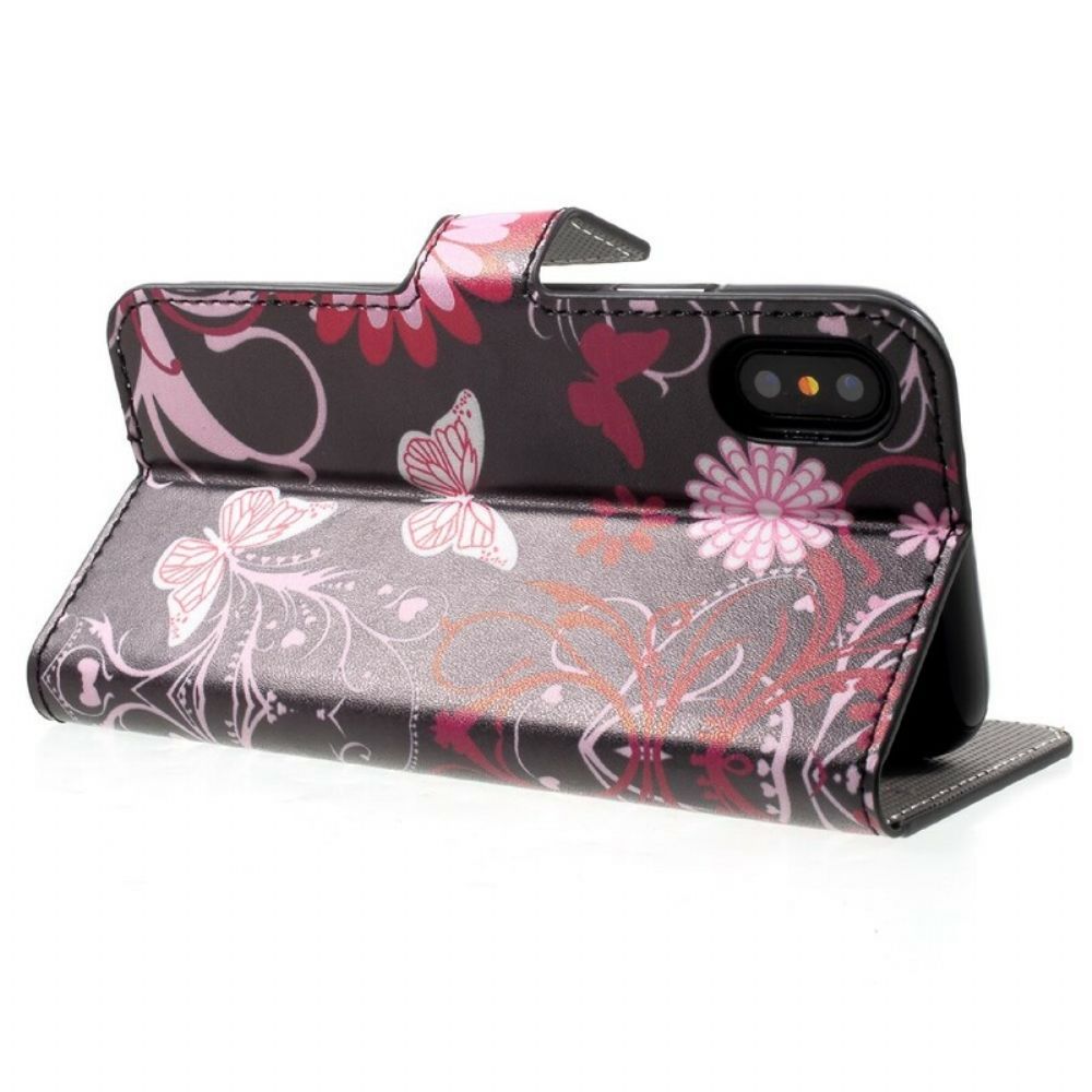 Flip Case voor iPhone X / XS Vlinders En Bloemen
