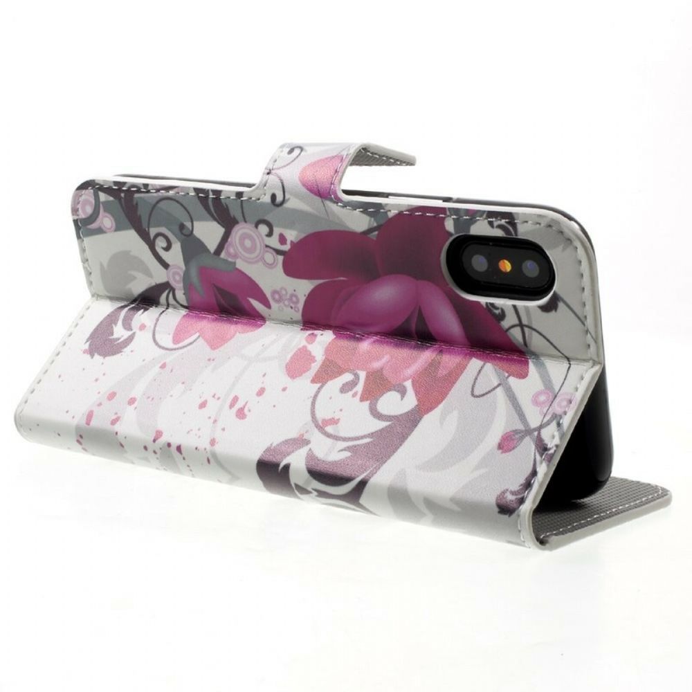 Folio-hoesje voor iPhone X / XS Tropische Bloemen