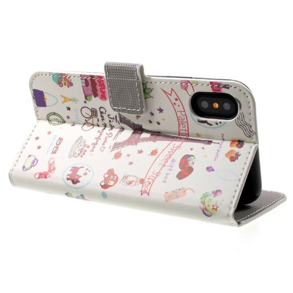 Leren Hoesje voor iPhone X / XS Ik Hou Van Parijs