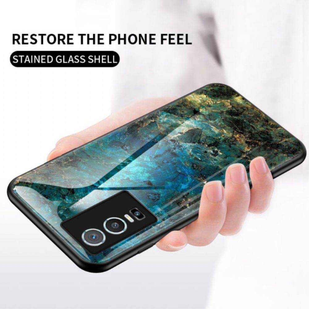 Hoesje voor Vivo Y76 5G Marmer Kleuren Gehard Glas
