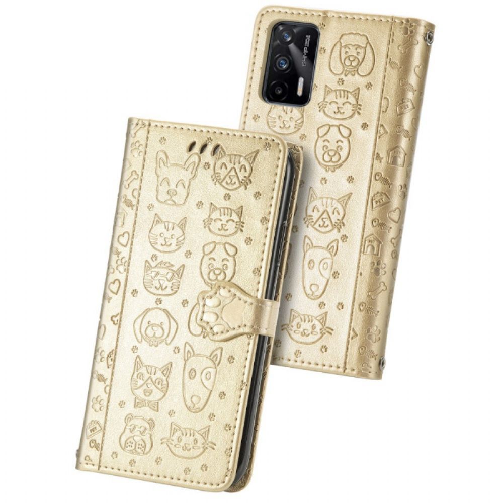 Leren Hoesje voor Realme GT 5G Geanimeerde Dieren