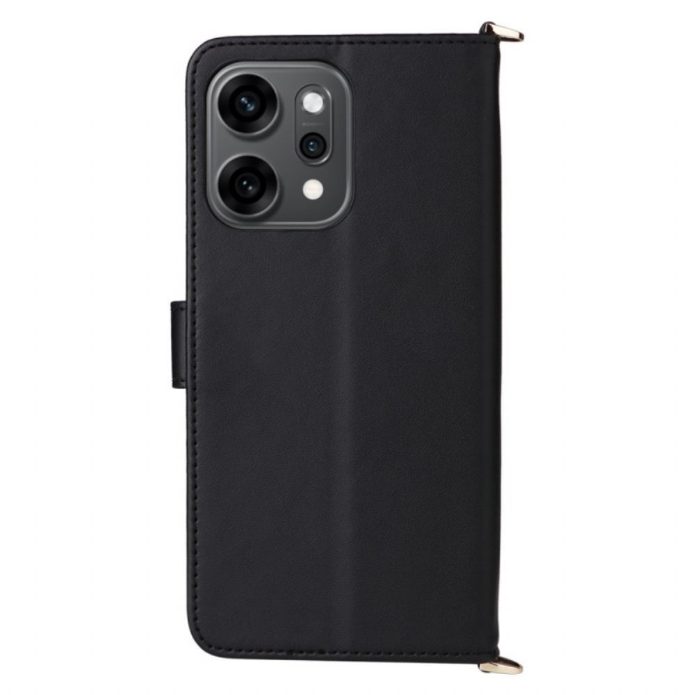 Flip Case Leren Oppo Reno 14 Pro 5g Gewatteerd Met Bandje En Polsbandje