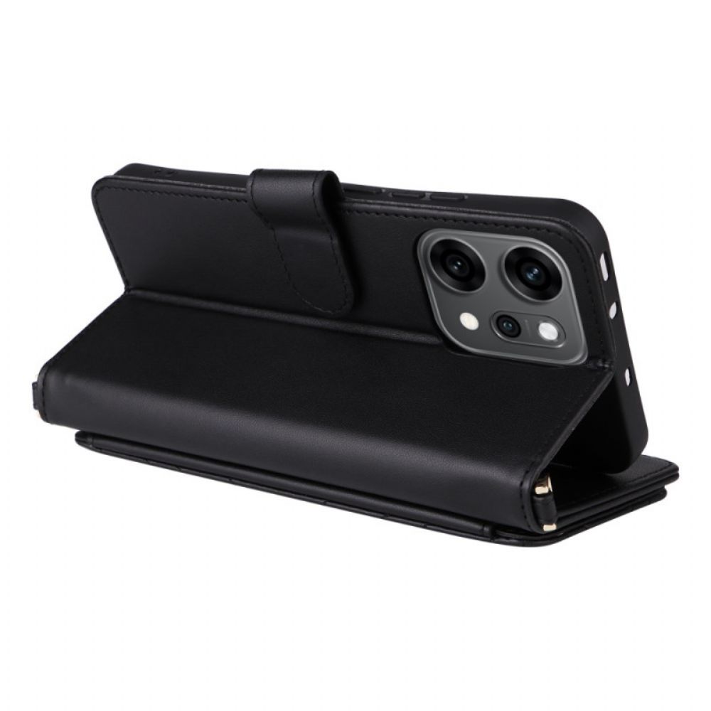 Flip Case Leren Oppo Reno 14 Pro 5g Gewatteerd Met Bandje En Polsbandje