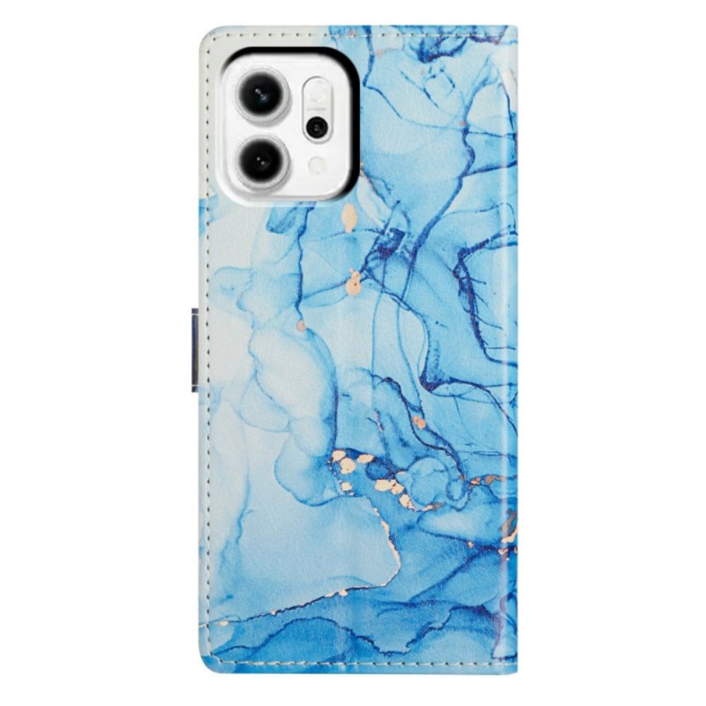 Leren Hoesje Oppo Reno 14 Pro 5g Blauw Marmer Bescherming Hoesje