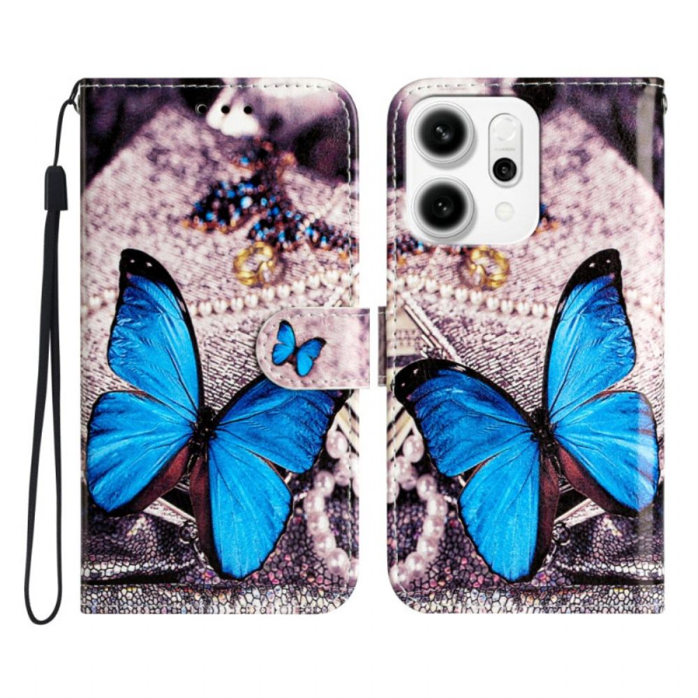 Leren Hoesje Oppo Reno 14 Pro 5g Blauwe Vlinder Bescherming Hoesje