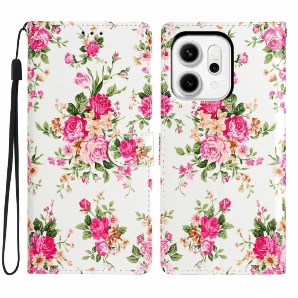 Leren Hoesje Oppo Reno 14 Pro 5g Rode Bloemen