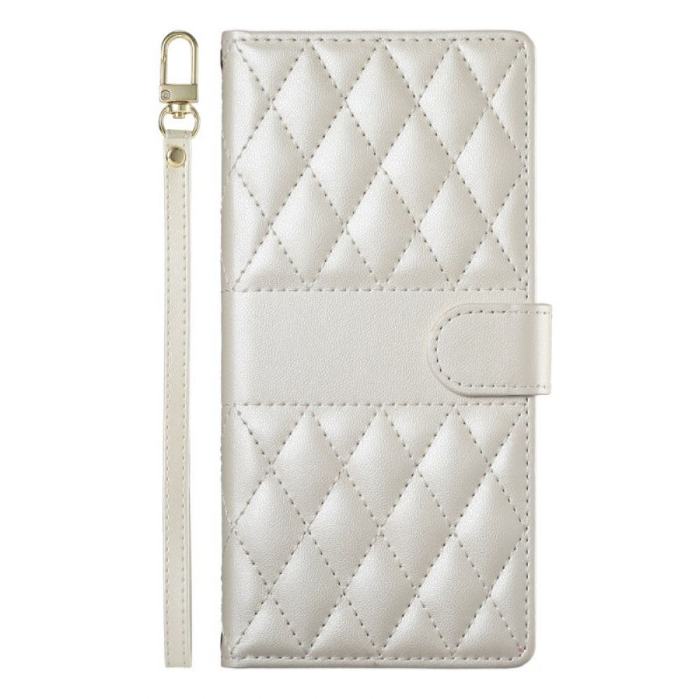 Leren Hoesje Voor Oppo Reno 14 Pro 5g Gewatteerd Met Bandje En Schouderband