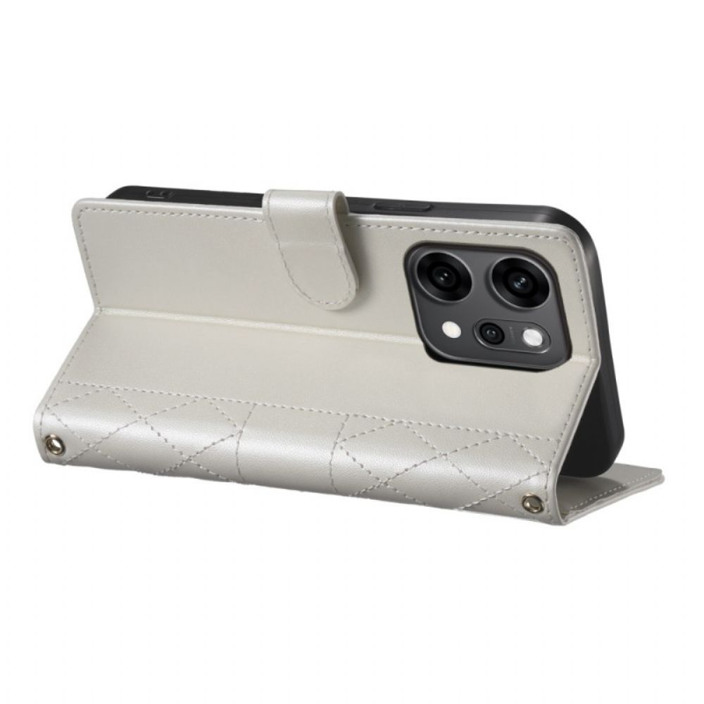 Leren Hoesje Voor Oppo Reno 14 Pro 5g Gewatteerd Met Bandje En Schouderband