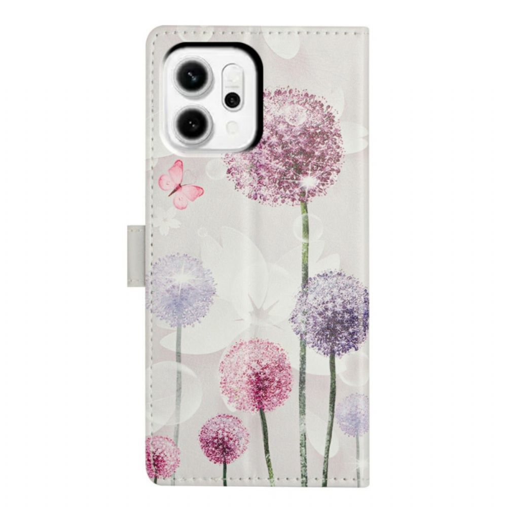 Leren Hoesje Voor Oppo Reno 14 Pro 5g Kleurrijke Paardenbloemen