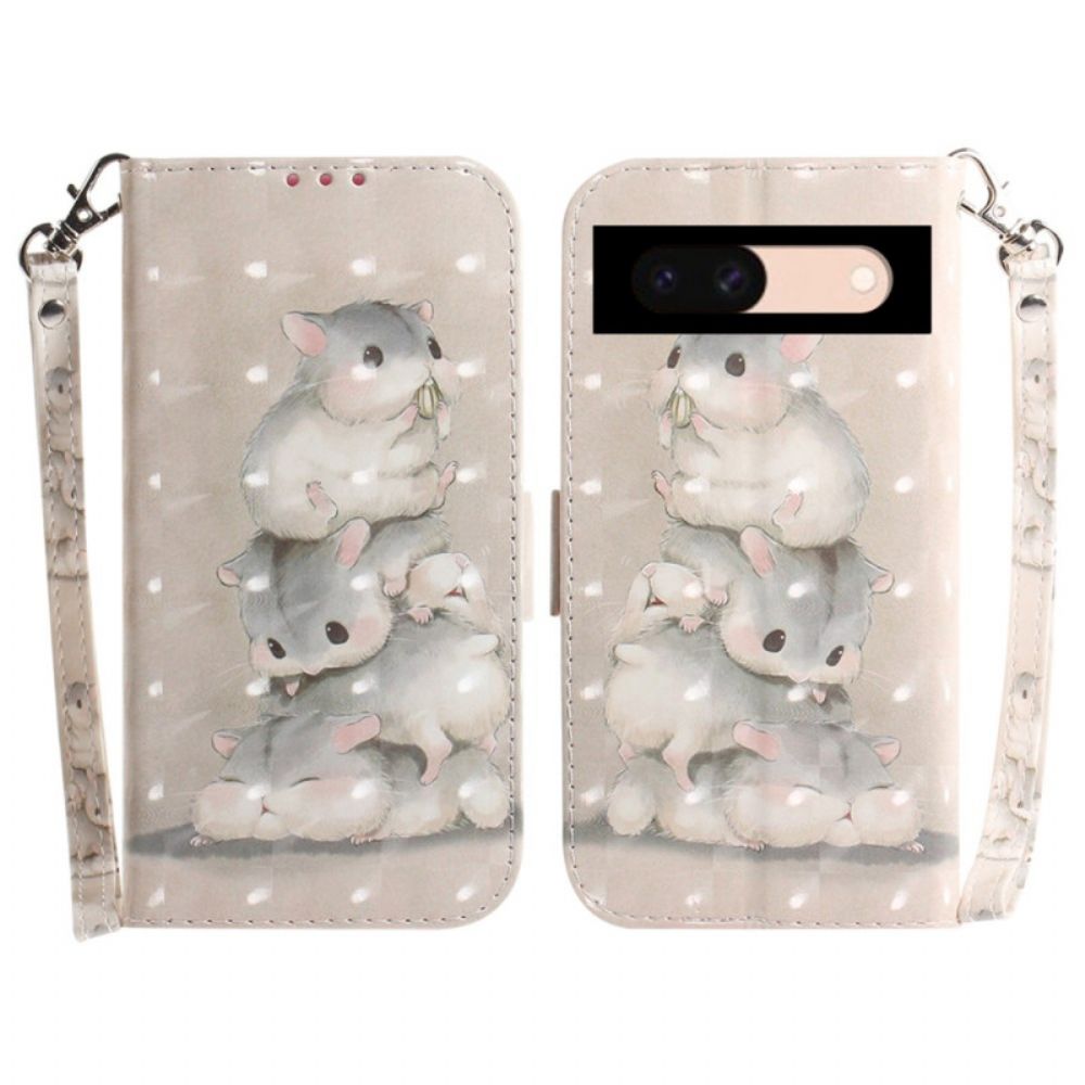 Flip Case Leren Google Pixel 8a Hamsters Met Riem