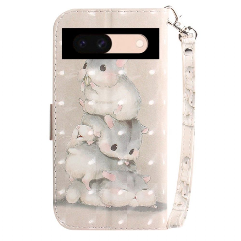 Flip Case Leren Google Pixel 8a Hamsters Met Riem