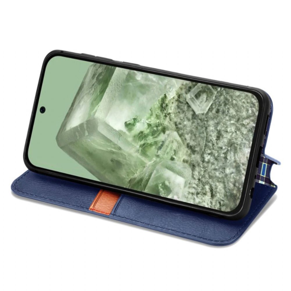 Folio-hoesje Google Pixel 8a Ruitpatroon Met Suède Effect