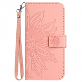 Leren Hoesje Google Pixel 8a Zonnebloem Met Riempje Bescherming Hoesje