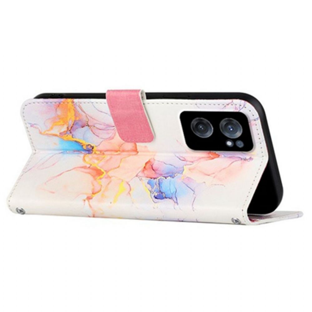 Leren Hoesje voor OnePlus Nord CE 2 5G Met Ketting Marmeren Band