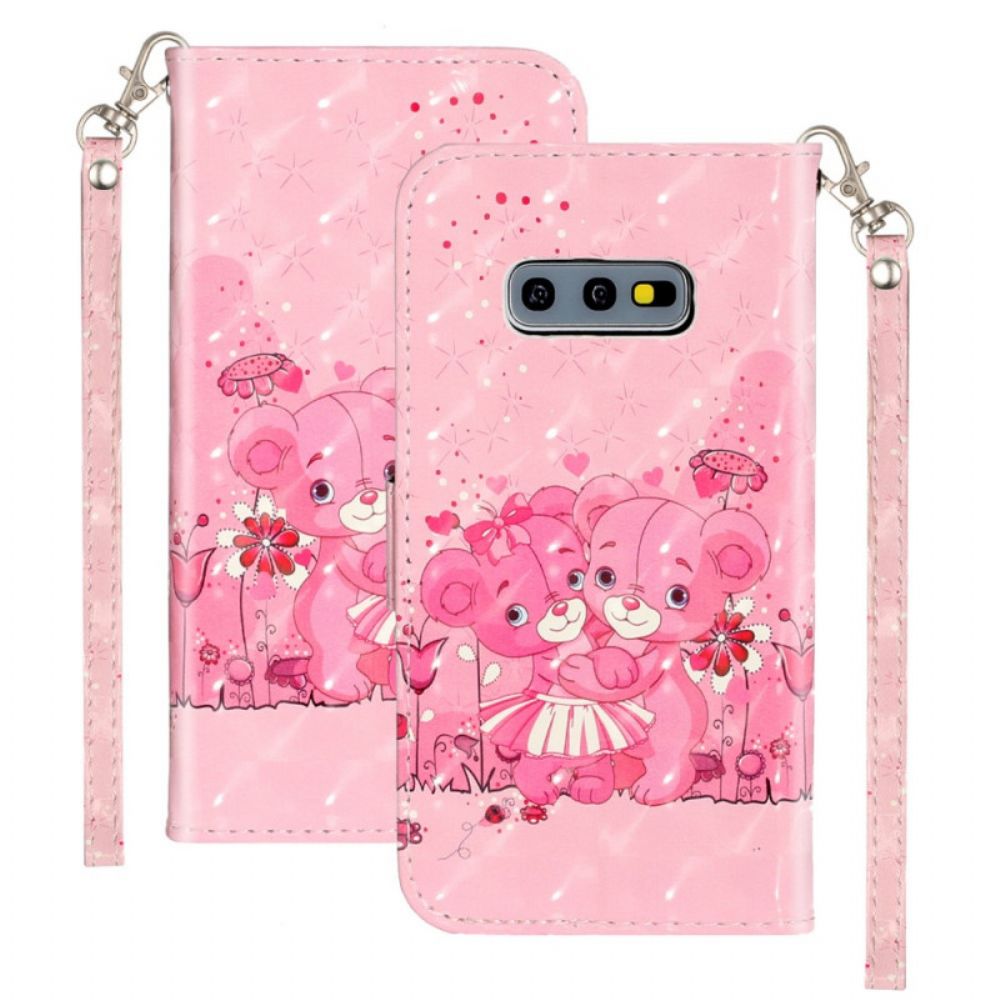 Folio-hoesje voor Samsung Galaxy S10e Met Ketting Lichtvlekken Riem Teddyberen