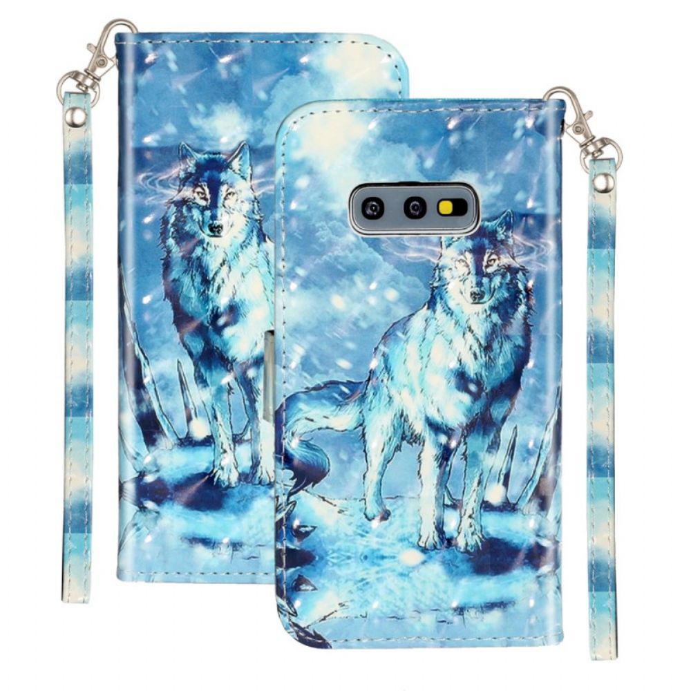 Leren Hoesje voor Samsung Galaxy S10e Met Ketting Wolf Light Strap Spots