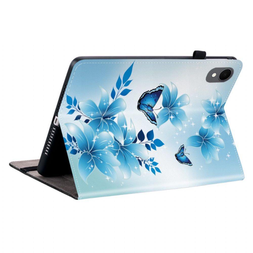 Cover Samsung Galaxy Tab S11 Vlinders En Blauwe Bloemen Bescherming Hoesje